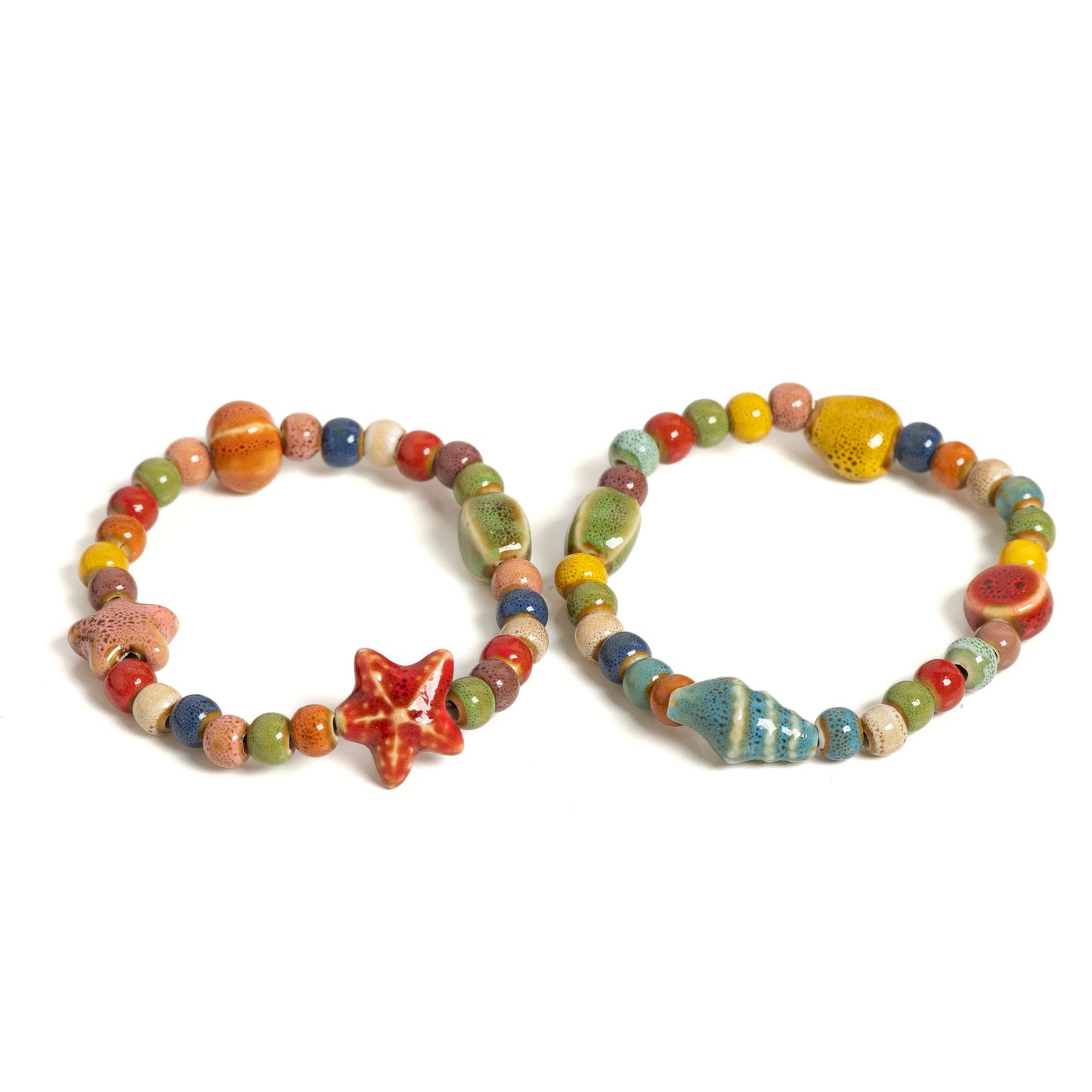 Colorful Starfish & Seashell Ceramic Beaded Bracelet