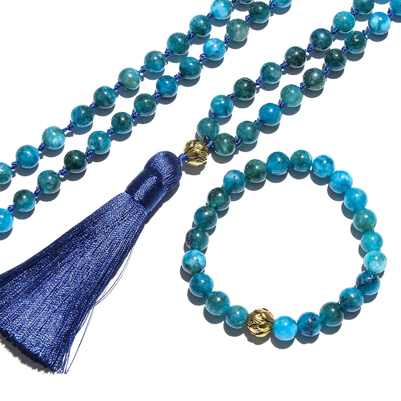 Ocean Blue Apatite Bead Necklace Bracelet Set