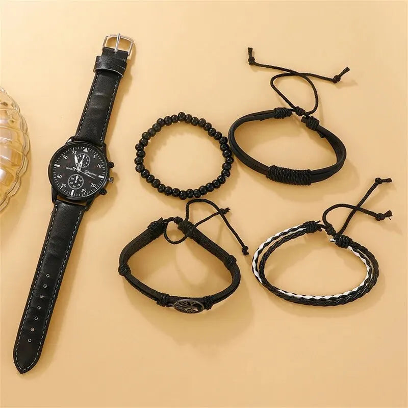 Luxury Leather 5PCS Quartz Wristwatch Set