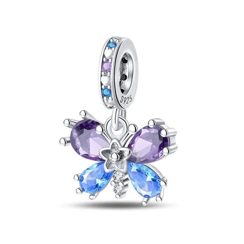 Silver Butterfly Plant Flowers Series Charms Beads
