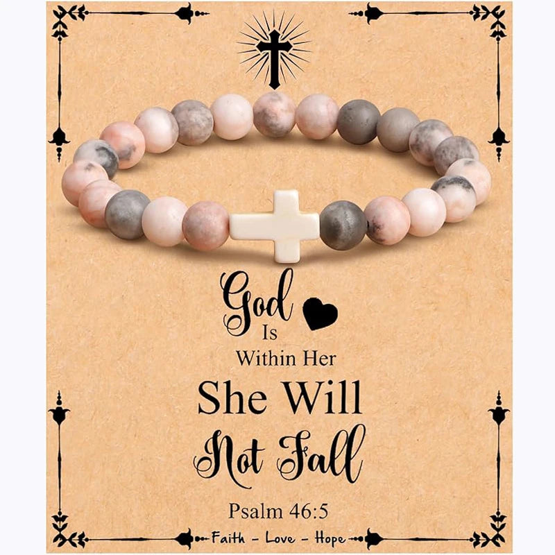 Beautiful Colorful Imperial Stone Faith Cross Bracelet