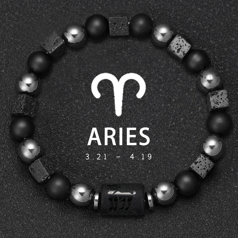 Obsidian Natural Stone 12 Zodiac Signs Bracelets