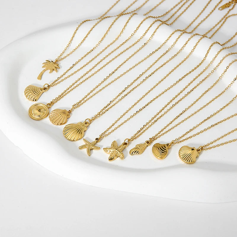 Ocean Shells & Coconut Palm Pendant Necklaces