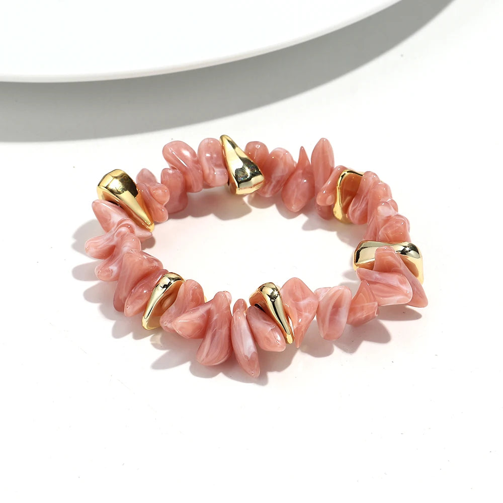 Gold Colorful Chip Stone Beads Necklace Bracelet Sets