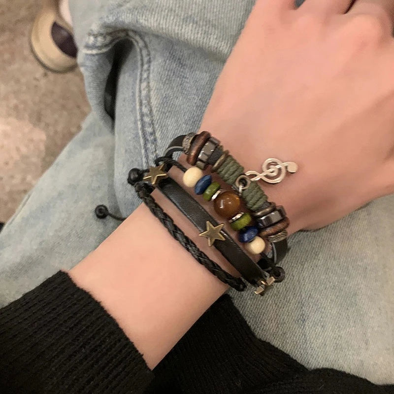 Music Note Charms Metal Star Wood Adjustable Bracelet