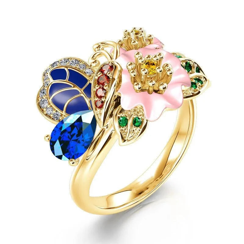 Exquisite Decor Floral Butterfly Pattern Ring