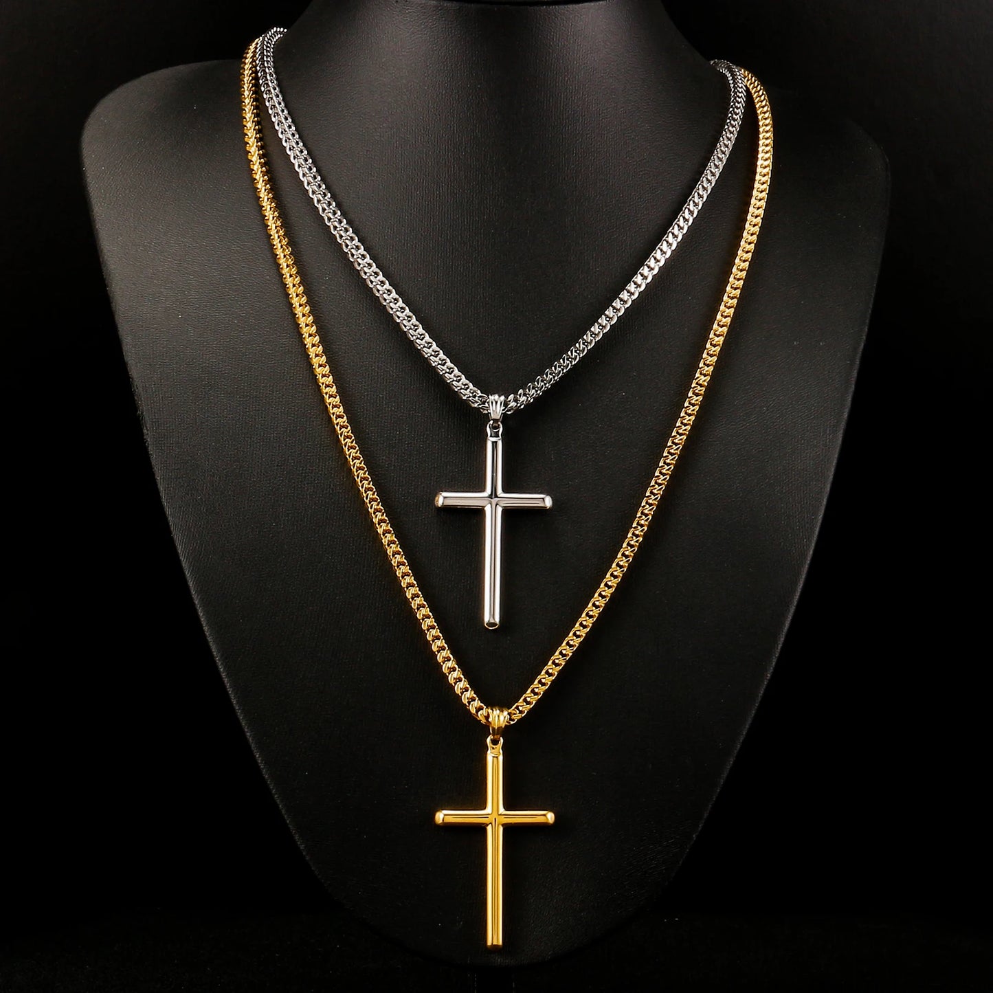 Stunning Gold & Silver Cross Pendant Necklace