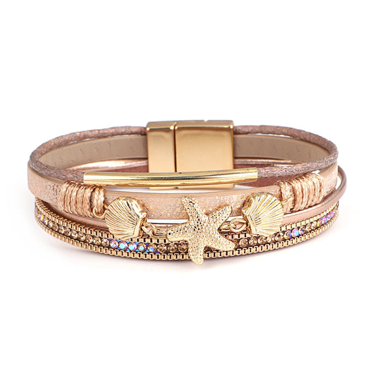 Charmed Starfish Shell Leather Bracelet