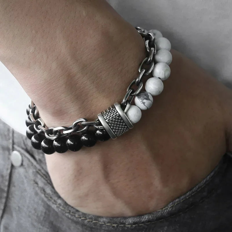 Rugged Gunmetal Chain Healing Stone Bracelet