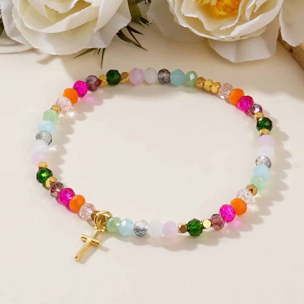 Gorgeous 18k Gold Cross Crystal Beads Bracelet