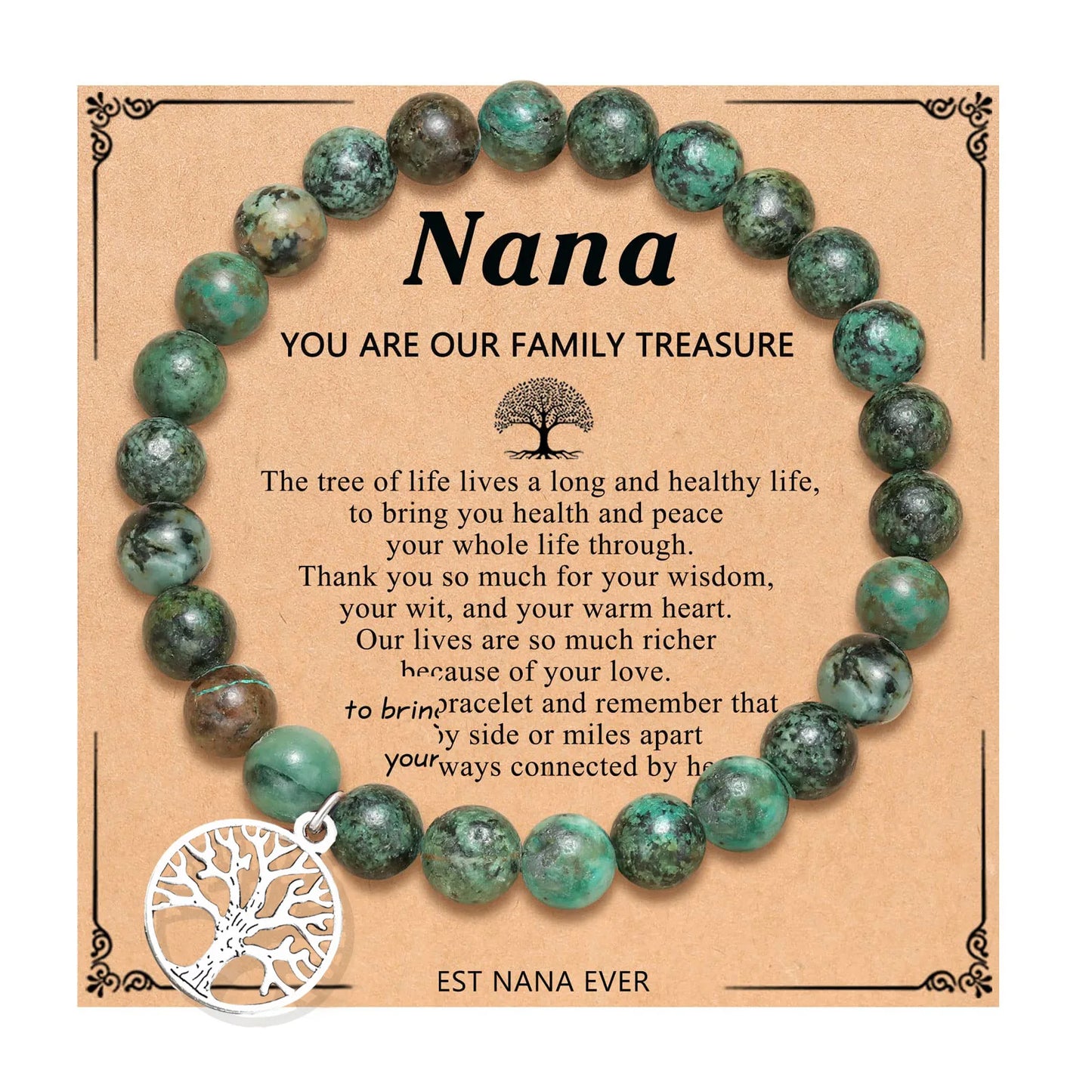 Honor The Grands Natural Stone Tree of Life Charm Bracelet Cards