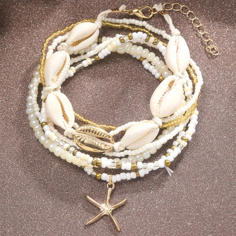 Gold Jewels Rice Beads Pendant Anklet Set