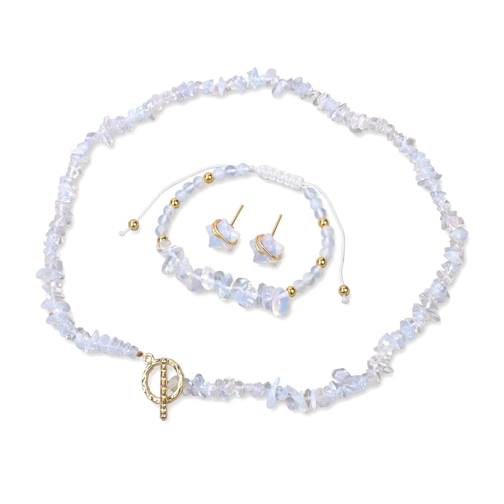 Stary Twinkle Gravel Natural Stone Chip Beads Jewelry Sets