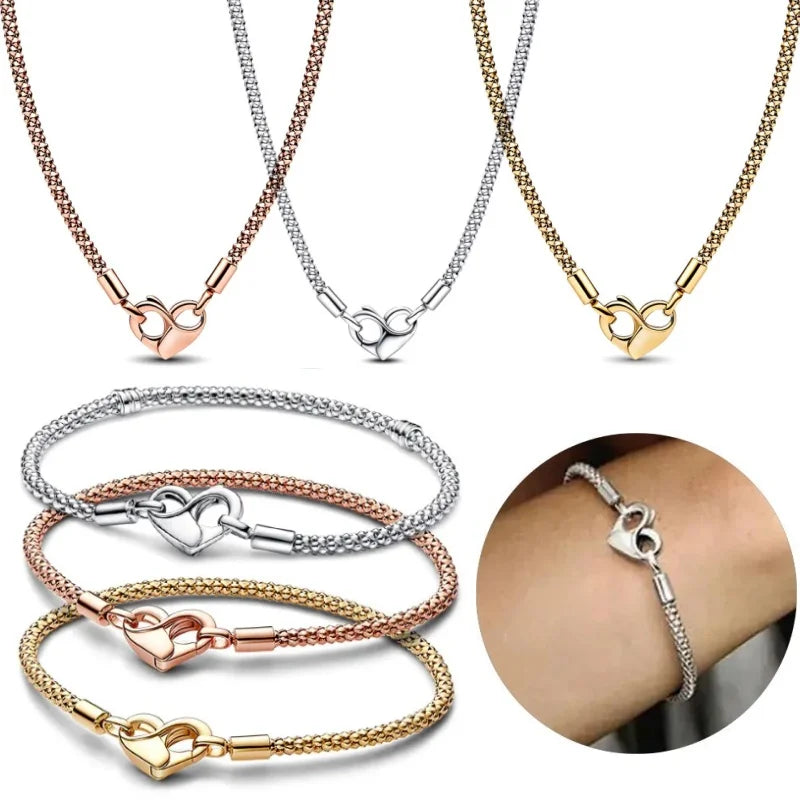 Exquisite Unlimited Love Heart Studded Charm Necklace & Bracelet