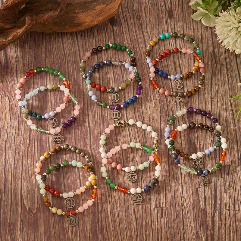 Colorful 12 Constellation Natural Stone Beaded Bracelets