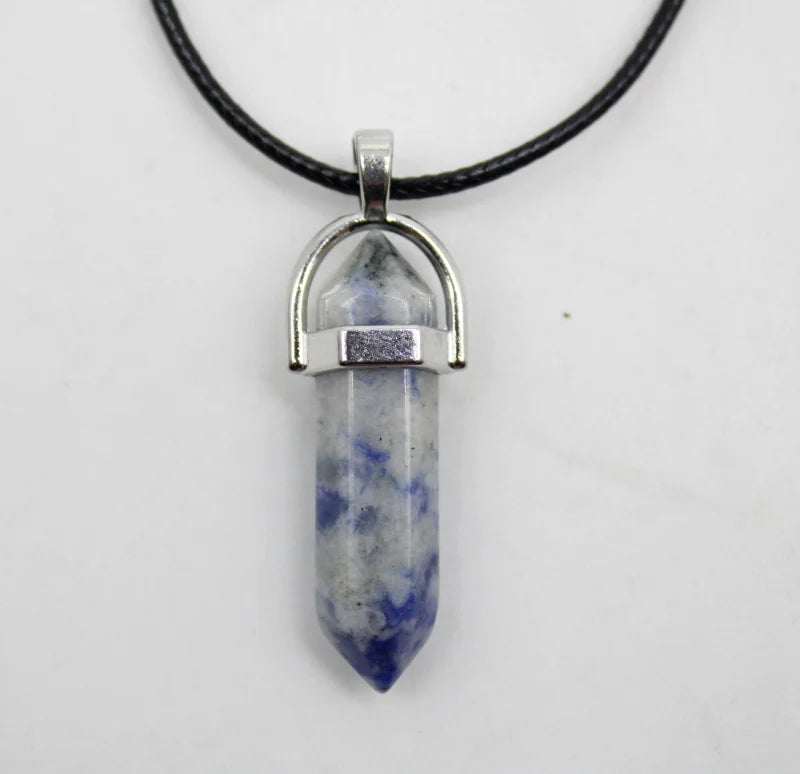 Natural Stone Crystal Hexagonal Pendant Necklace