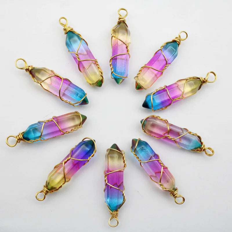 Crystal Glass-Stained Hexagonal Column Pendant