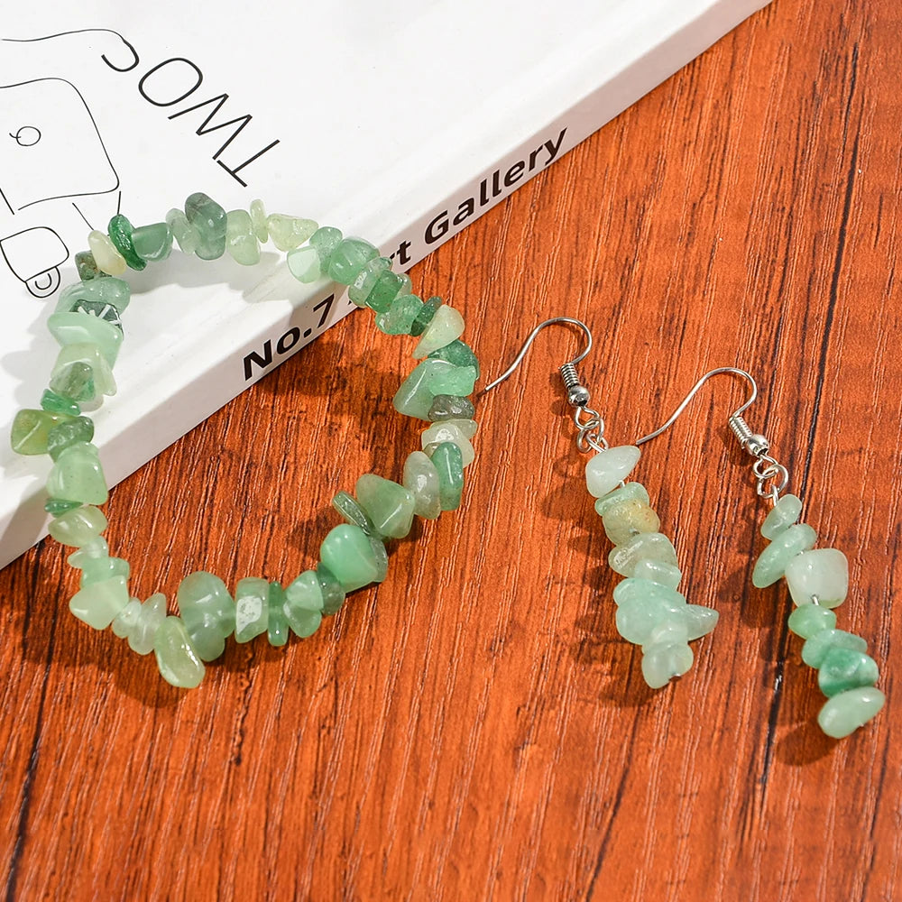 Gorgeous Natural Stone Crystal Bead Necklace Earrings Bracelet Jewelry Set