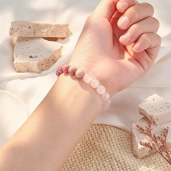 Pink Zebra Bead Heart Pendant Bracelet