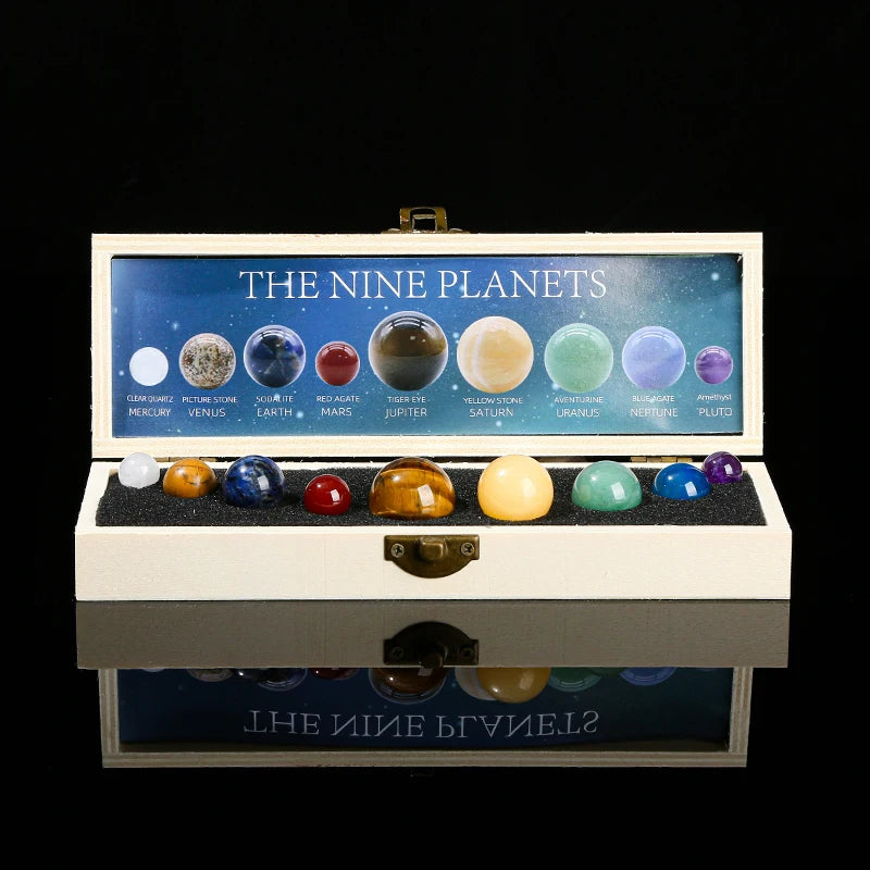 Crystal Cosmos 9 Planets Ball Solar Sun System Rock Energy Sphere Galaxy Box