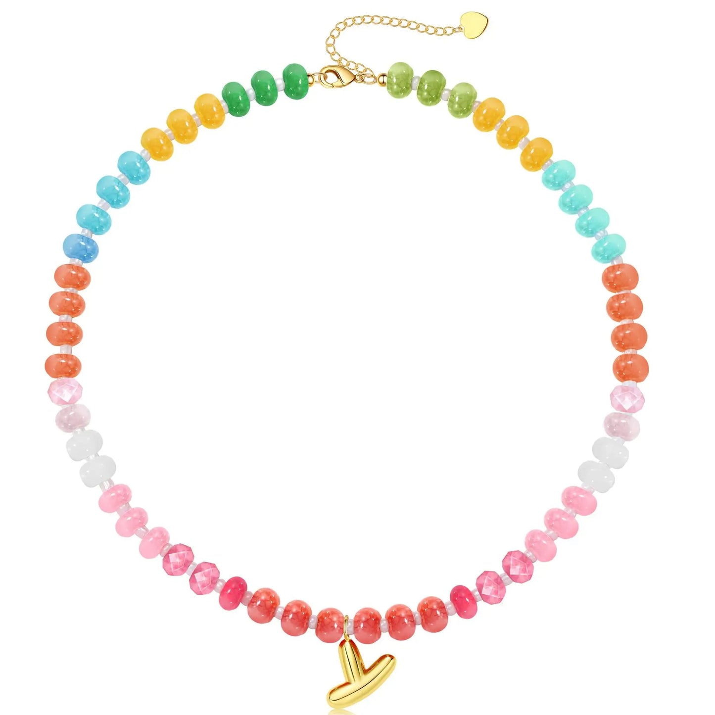 Passion Fruit Colorful Initial Natural Stone Necklaces