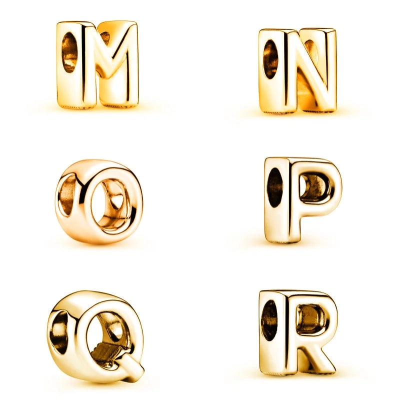 Beautiful Solid Gold plated 26 Letters A-Z Glossy Charm Beads