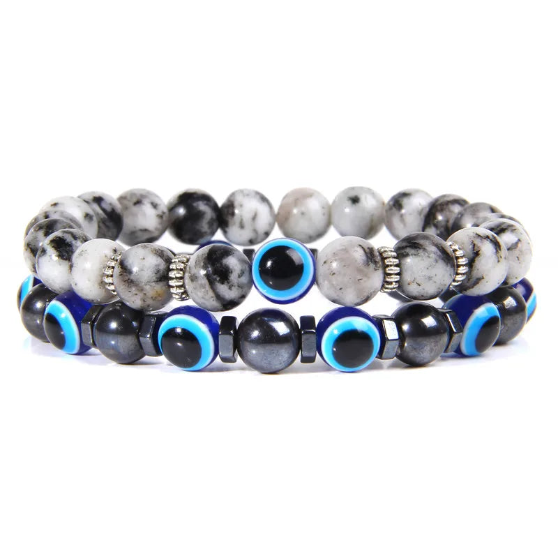 Lucky Blue Evil Eye Beads Bracelet Set