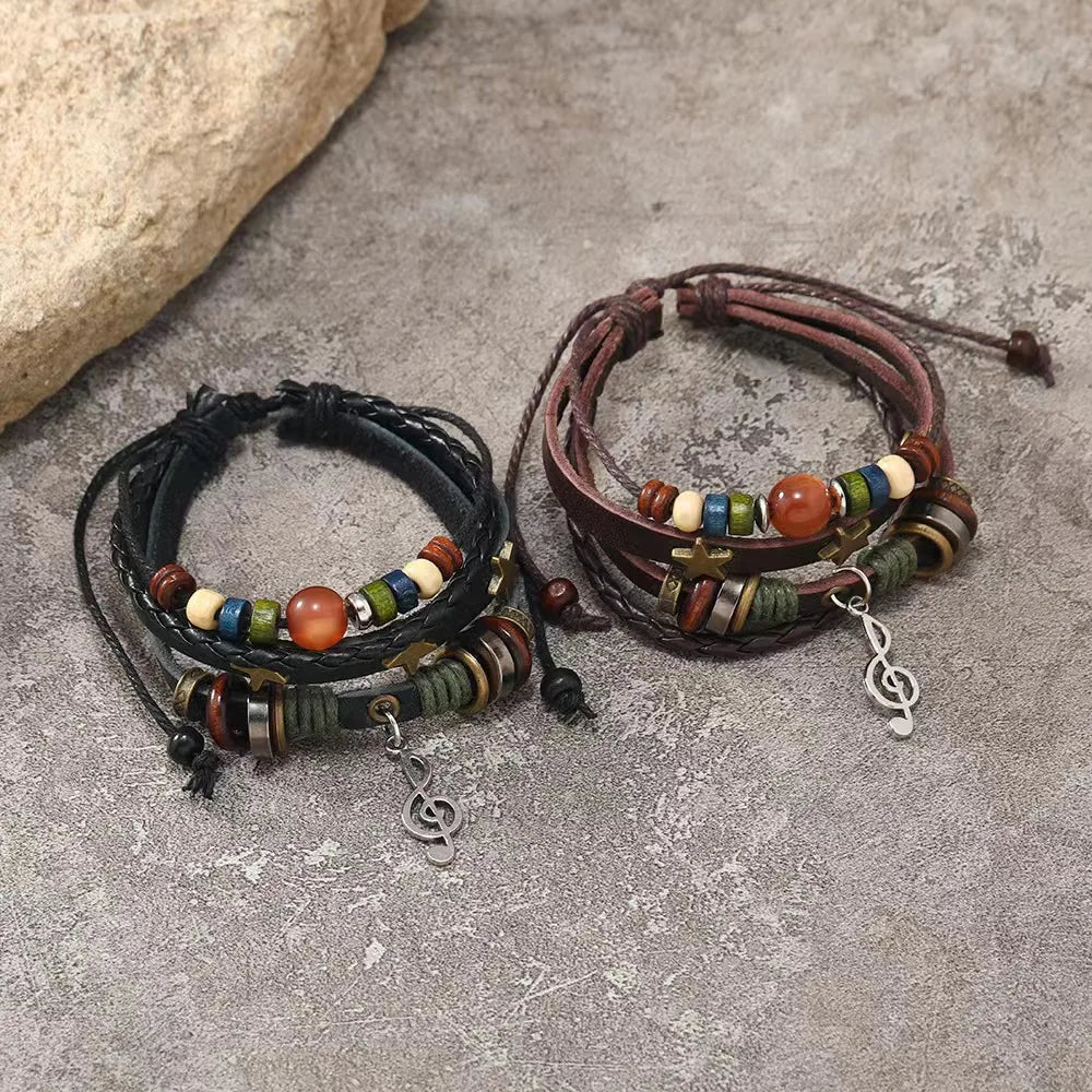 Music Note Charms Metal Star Wood Adjustable Bracelet