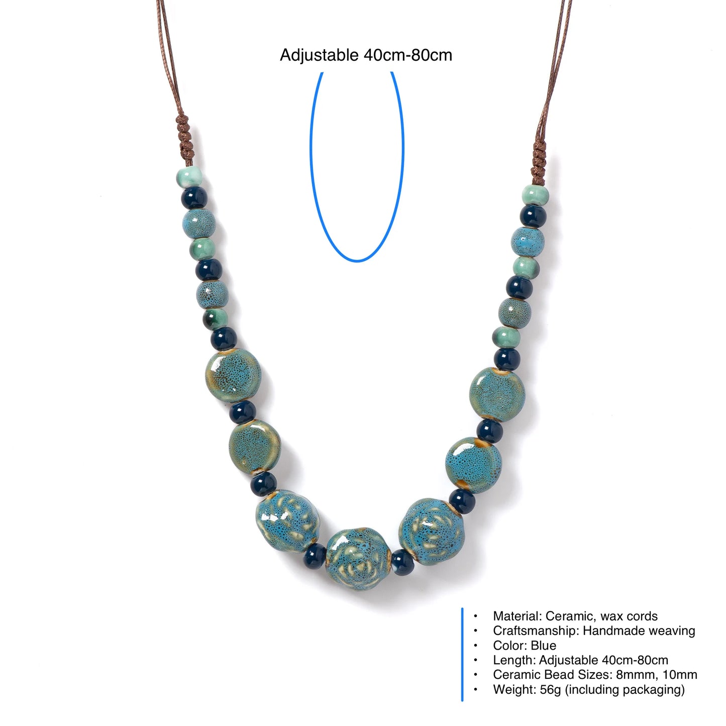 Blue Rose Long Pendant Vintage Artistic Ceramic Necklace