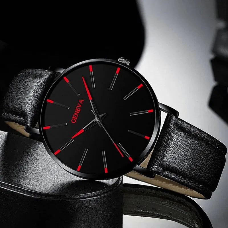 Luxury Leather Quartz Watch Wristband and Crystal Necklace 3pcs Set