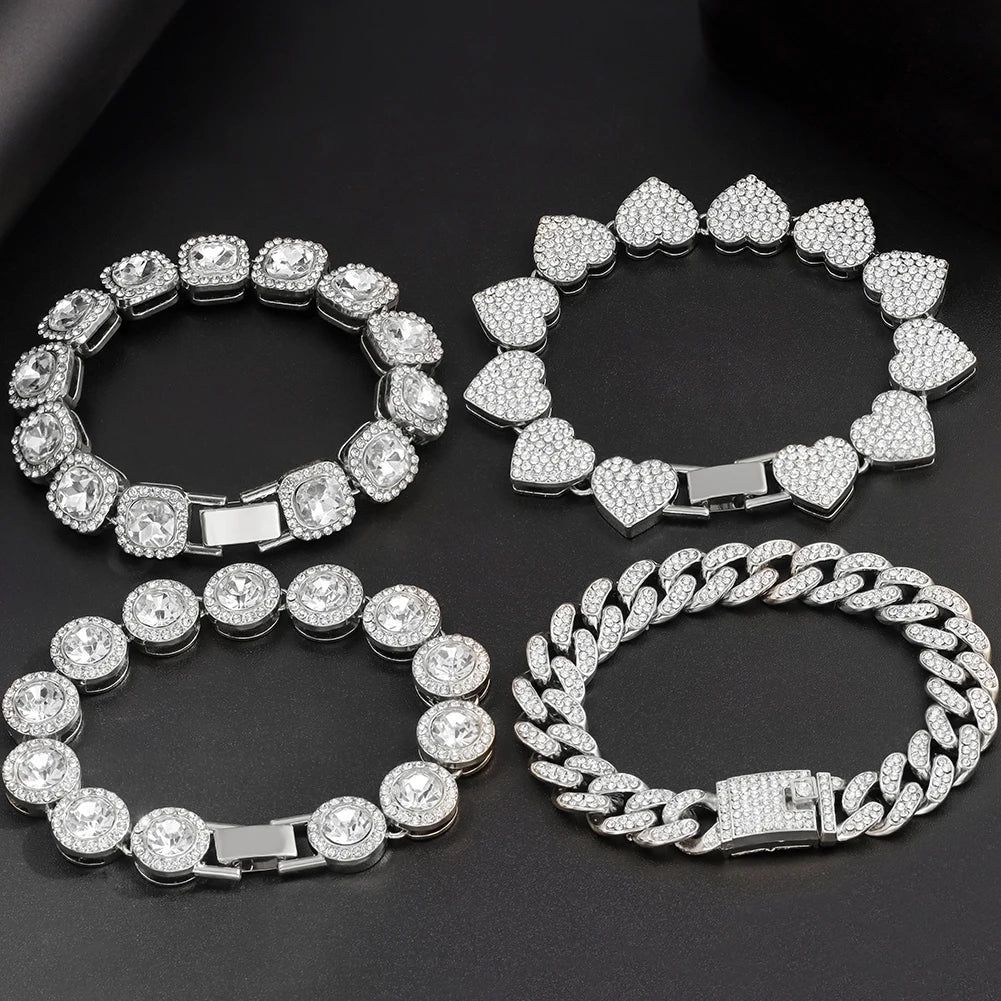 South Beach Miami Iced Out Cuban Link Bracelet 4Pcs Setss