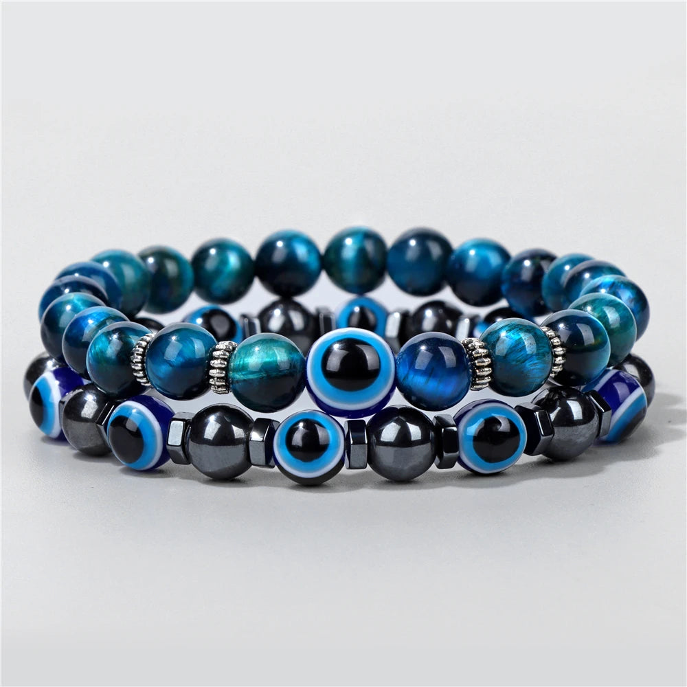 Lucky Blue Evil Eye Beads Bracelet Set
