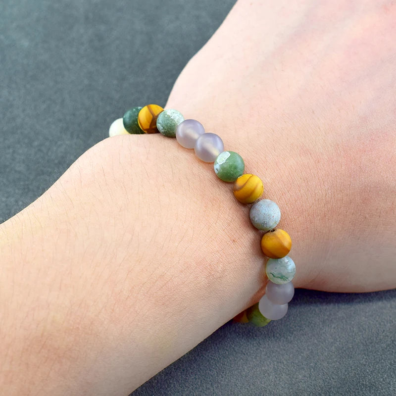 Frost Agate Bracelet Natural Colorful Stone Beads Bracelets