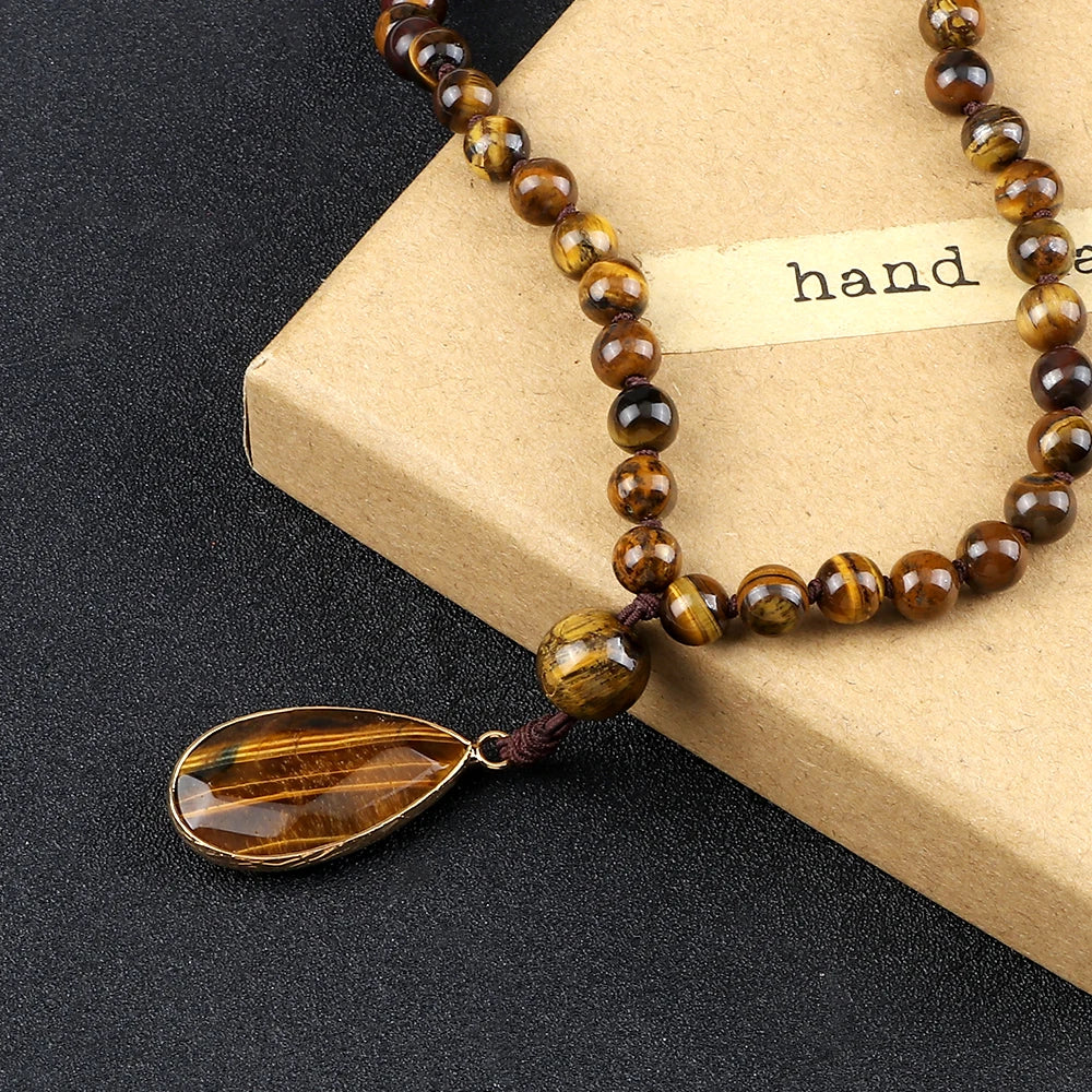 Tiger Eye Stone Pendant Necklace