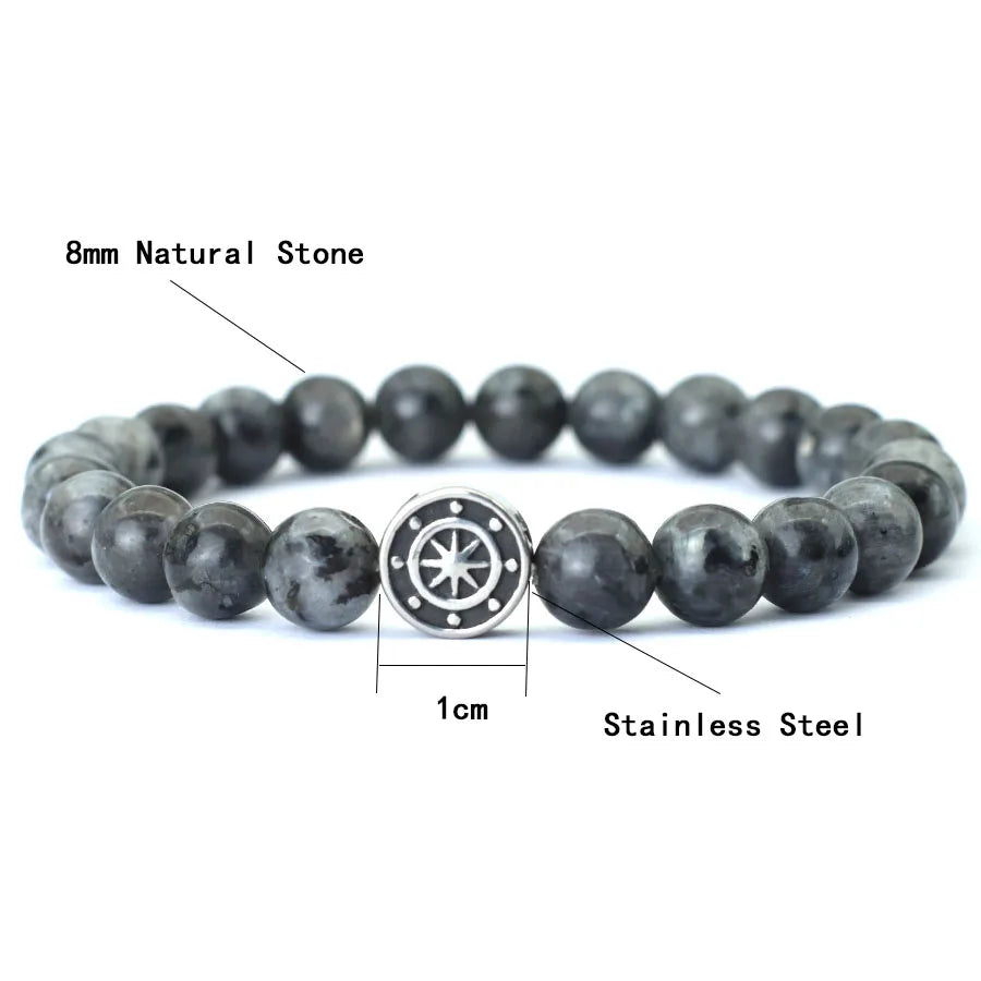 Viking Pirate Compass & Anchor Genuine Natural Stone Bracelet