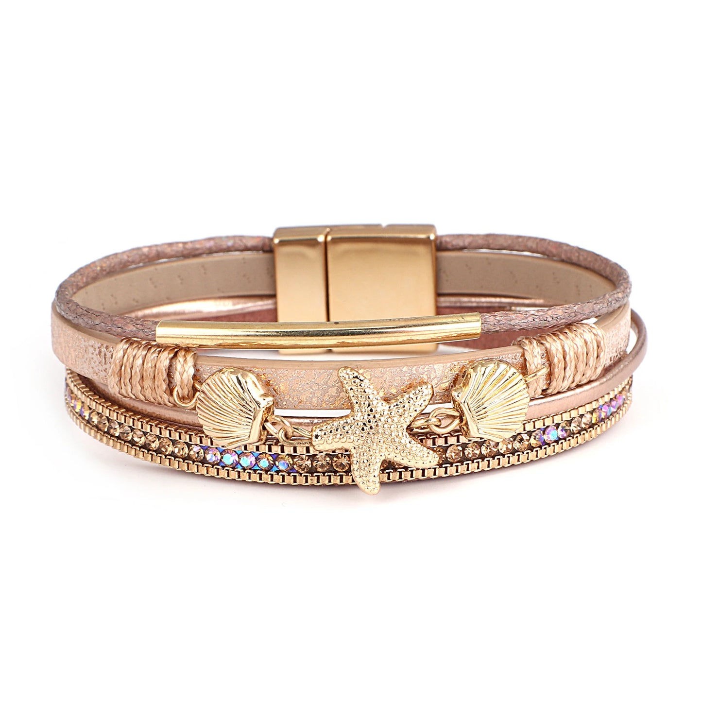 Charmed Starfish Shell Leather Bracelet