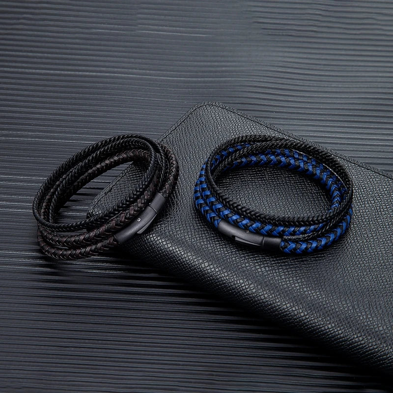 Simple Men Double Layer Leather Bracelet