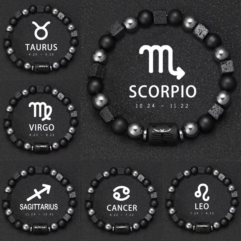 Obsidian Natural Stone 12 Zodiac Signs Bracelets
