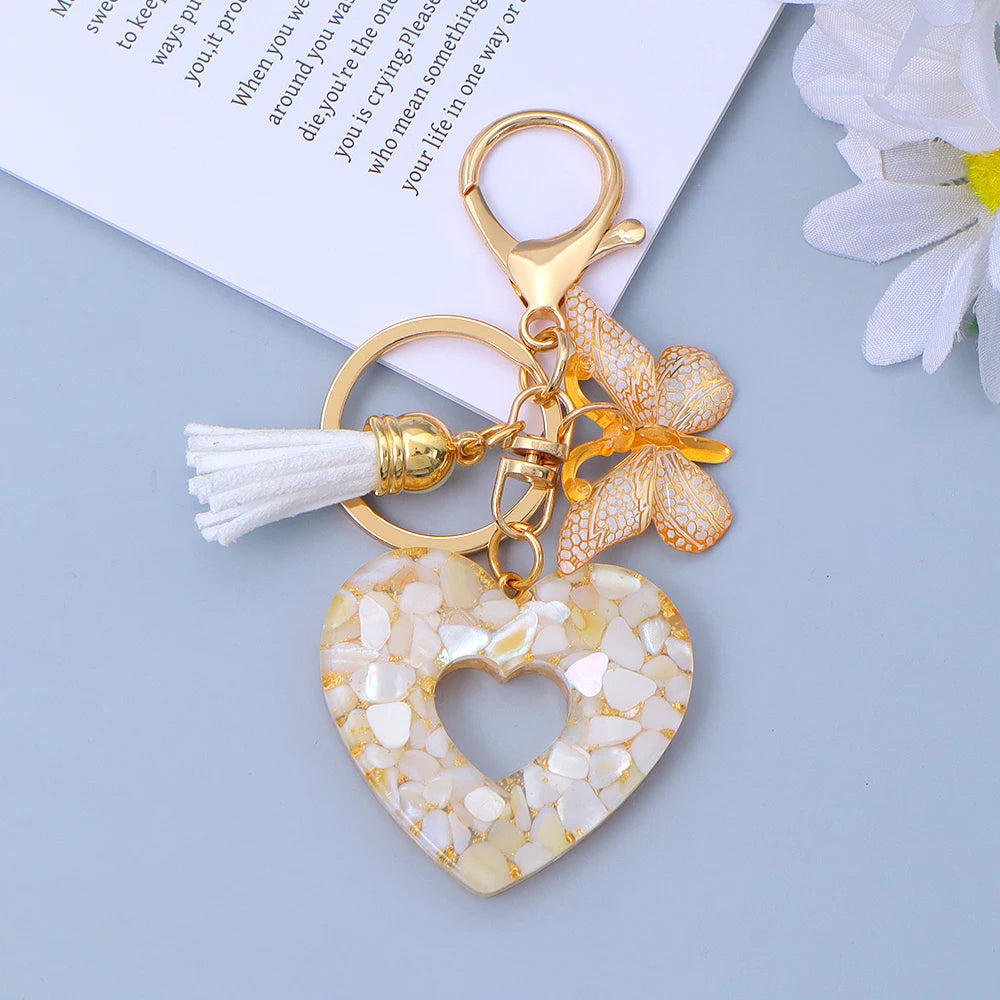 Creative Sequin Love Heart Keychain with Cute Butterfly Tassel
