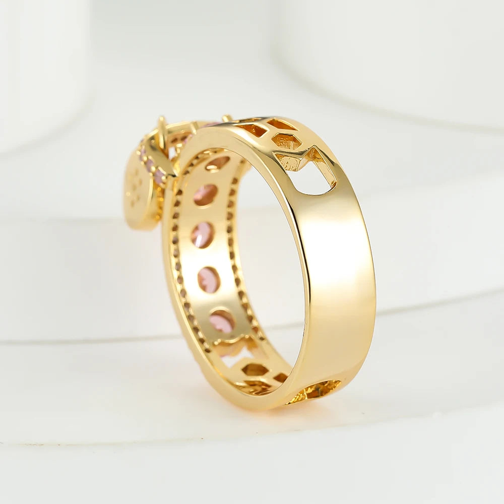 Rose Pink Stone Round Dangle Rings