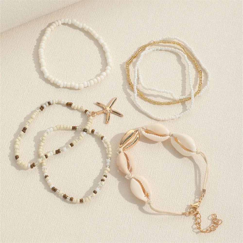Sunny Rice Bead Starfish Sea Shell Pendant Bracelets Sets