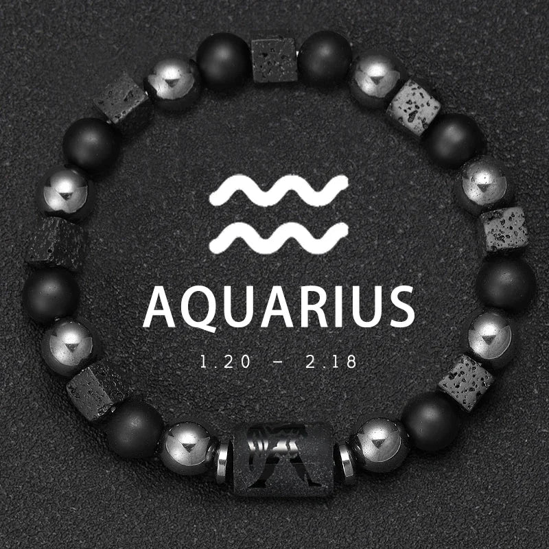 Obsidian Natural Stone 12 Zodiac Signs Bracelets