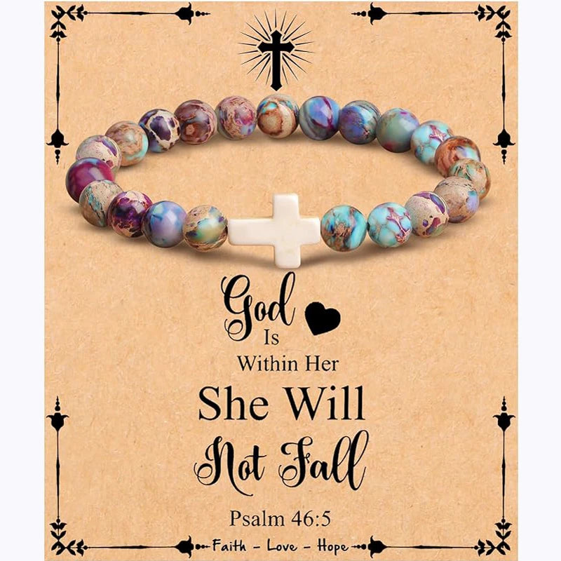 Beautiful Colorful Imperial Stone Faith Cross Bracelet
