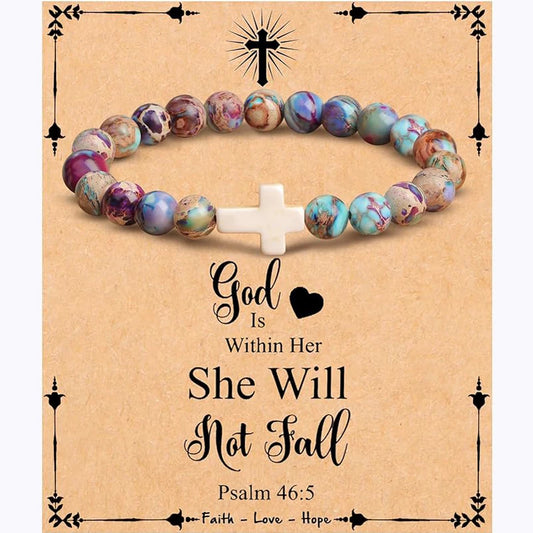 Beautiful Colorful Imperial Stone Faith Cross Bracelet