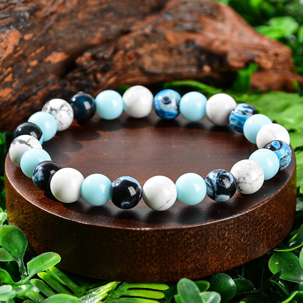 Beautiful Blue fire agate and white turquoise Bracelets