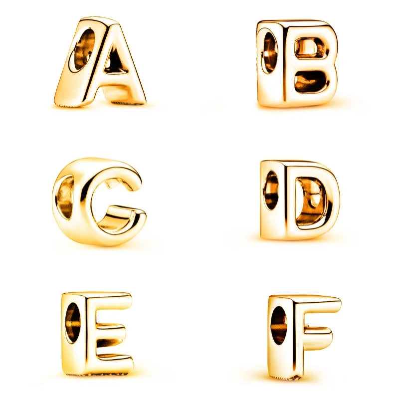 Beautiful Solid Gold plated 26 Letters A-Z Glossy Charm Beads