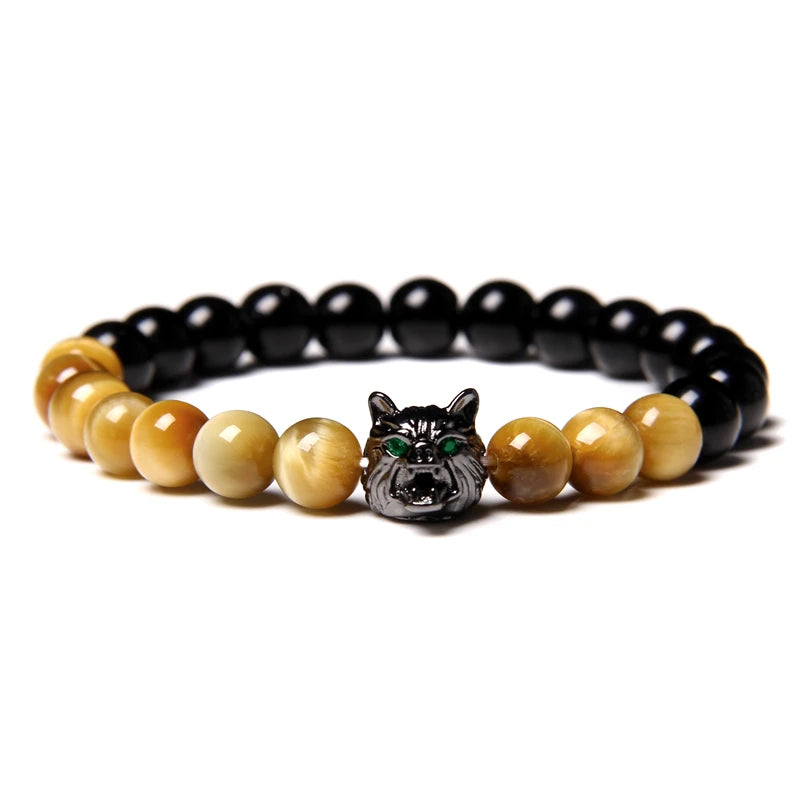 Alpha Wolf Head Charm Protection Diffuser Bracelet