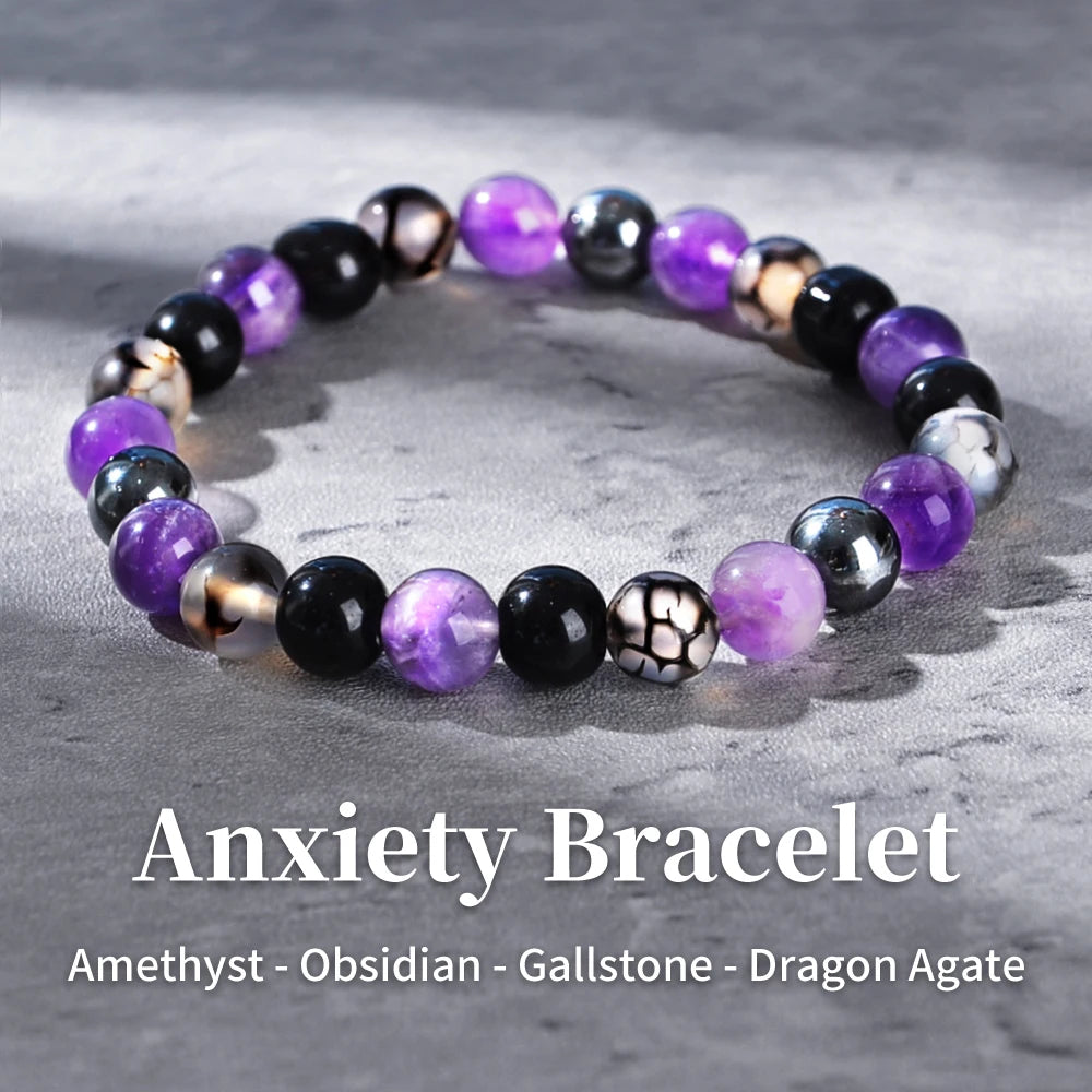 Amethyst and Black Gallstone Calming Bracelet