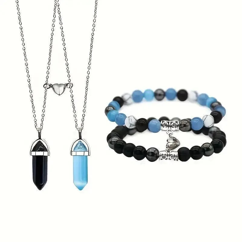 Heart To Heart Natural Stone Bullet Crystal Necklace & Bracelet