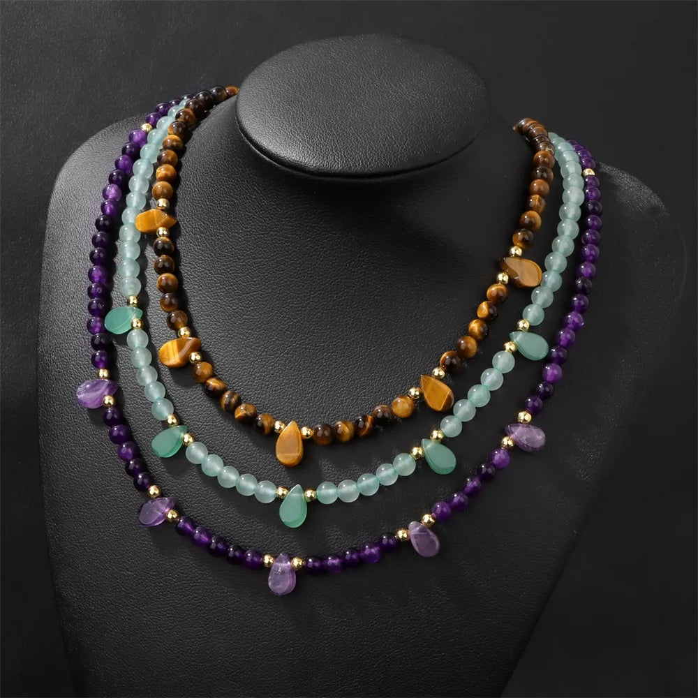 Tear Drop Crystal Colorful Natural Stone Necklace